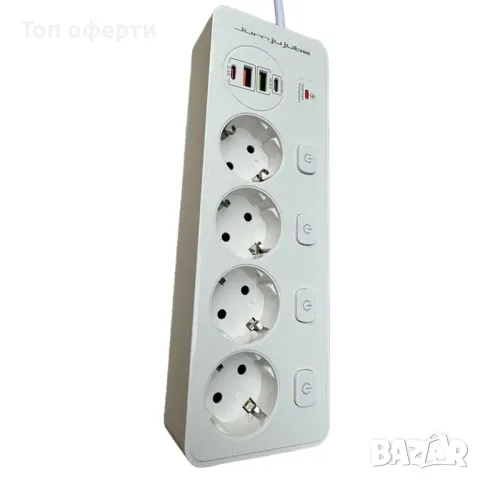 Удължител Jurnjujube, защита от пренапрежение, 4 гнезда, 2 USB, 2 Type-C, 3250W, бял, 2 м, снимка 3 - Друга електроника - 48824547