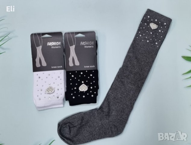 Модерни чорапи до коляното с декоративни камъчета , снимка 2 - Дамски чорапи - 42993245