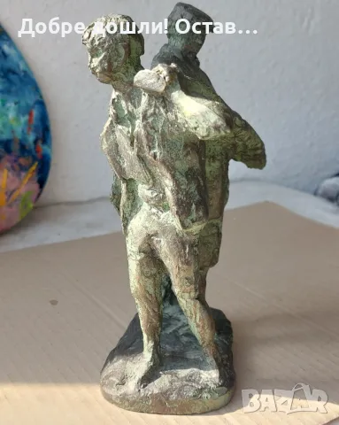 Работници, статуетка, фигура, пластика, патина, надпис и  спортист с бухалка, снимка 2 - Статуетки - 50029871