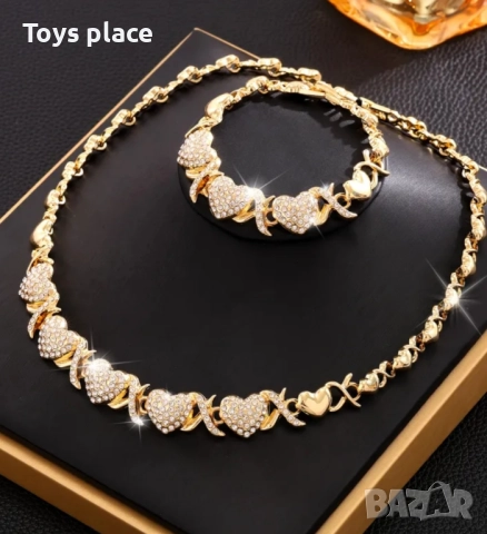 Нов Стилен комплект сърце 4 части -колие, гривна, обеци и пръстен подходящи за подарък , снимка 2 - Бижутерийни комплекти - 52656541