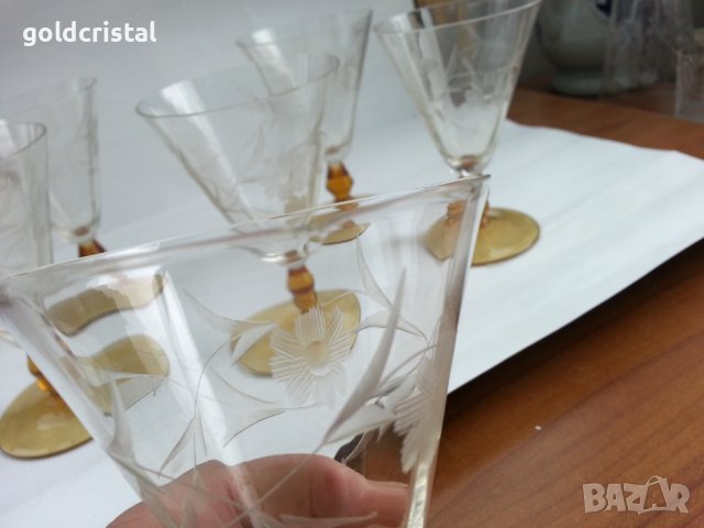 Ретро стъклени чаши гравирани , снимка 4 - Антикварни и старинни предмети - 37552715