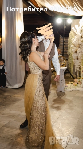 Официална/Бална рокля S/M – златисто-бежова, снимка 3 - Рокли - 52795993