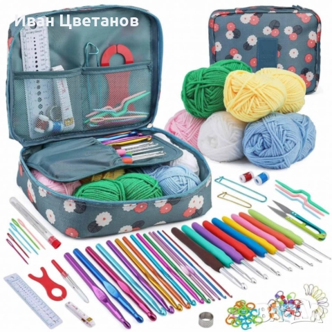 Комплект аксесоари за плетене, 107 части, 14 алуминиеви куки – Пълен сет за начинаещи и напреднали
