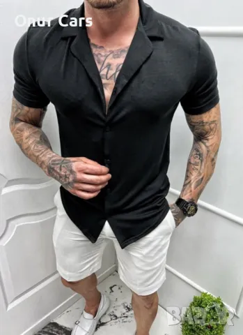 Мъжка риза с къс ръкав в черен цвят /Размер М/