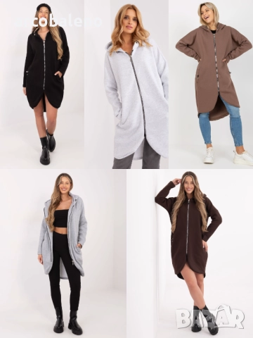 Дамски дълъг преходен суичър с качулка и цип Tina, 5цвята 