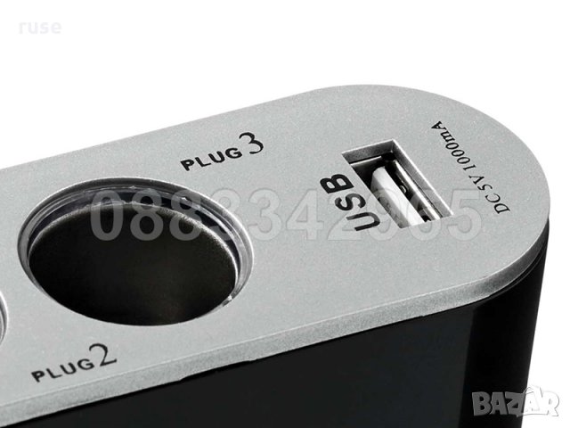 НОВИ! Разклонител за запалка с 3 гнезда и USB зарядно за автомобил, снимка 2 - Аксесоари и консумативи - 33153598