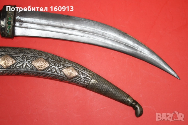 Османска кама Ханджар сребърна кания със златни орнаменти., снимка 4 - Антикварни и старинни предмети - 51485940