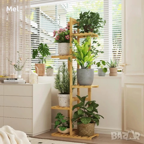 Цветарник от бамбук, натурален цвят, пет нива, 110см височина , снимка 2 - Градински мебели, декорация  - 50756843