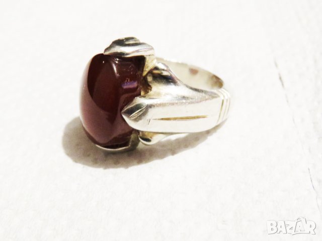 Старинен солиден красив мъжки сребърен пръстен с голям красив камък карнеол - Събуди страстта и прив, снимка 2 - Пръстени - 33336029