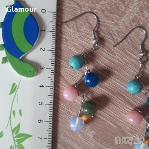 Висящи обеци с естествени камъни. , снимка 3 - Обеци - 32430295
