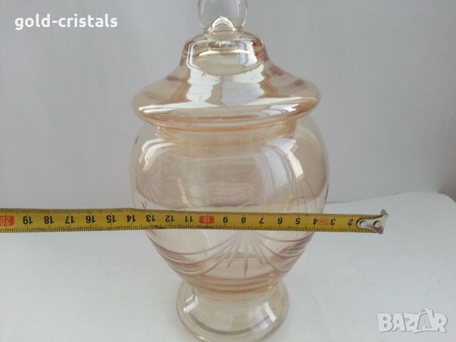  стъклена купа буркан с капак цветно стъкло , снимка 3 - Антикварни и старинни предмети - 33117275