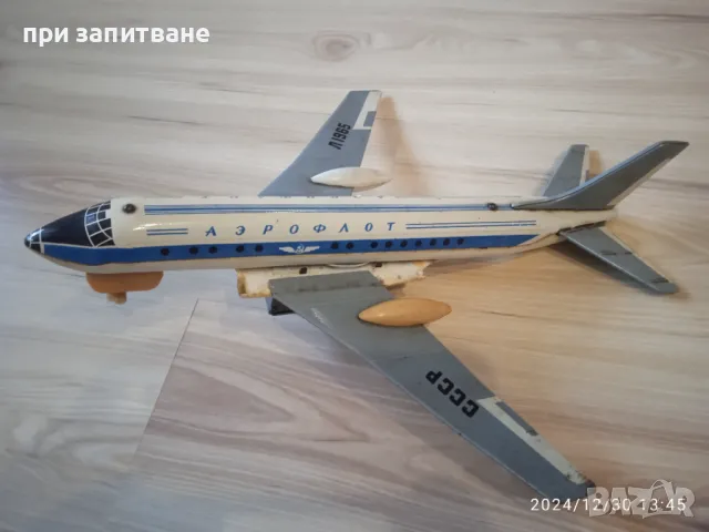 Стара руска ламаринена играчка самолет, 40 см., снимка 6 - Колекции - 48497805