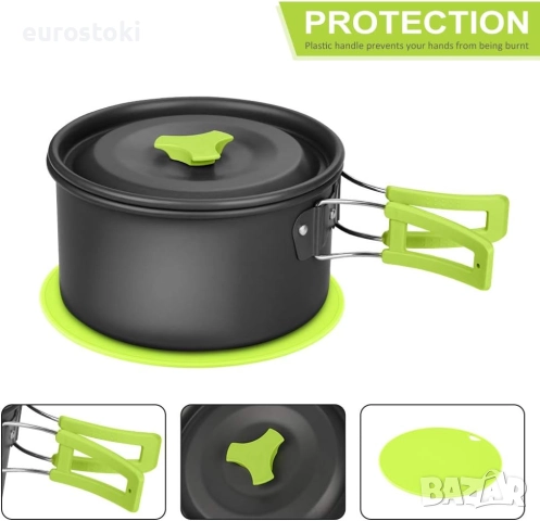 Комплект къмпинг тенджери Forest tales GT-308, 15 части, незалепващо покритие, за 2 души, 13x19x19 , снимка 3 - Газови котлони - 52856689