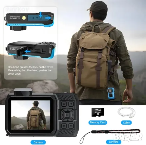 8K UHD 70MP WiFi цифров фотоапарат с 32GB карта, водоустойчив, прахоустойчив, удароустойчив, снимка 4 - Фотоапарати - 48999854