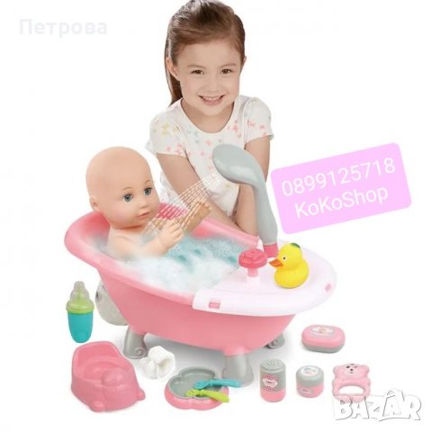 Кукла-бебе с ваничка с душ,гърне и аксесоари 