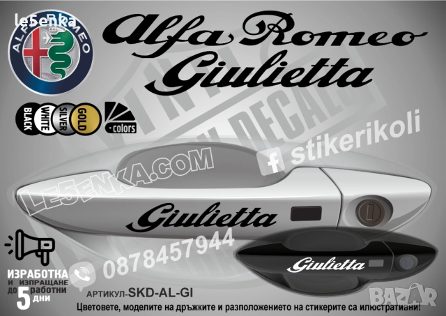 Alfa Romeo GIULIA стикери за дръжки SKD-AL-G, снимка 2 - Аксесоари и консумативи - 52901566