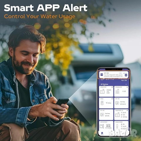 Diivoo 2бр. Интелигентен градински водомер с Wi-Fi хъб, 4 режима на измерване, снимка 3 - Напояване - 50910718