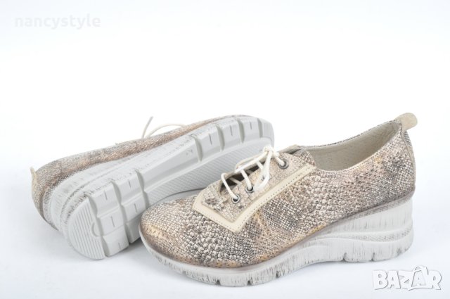 Бежови дамски обувки на платформа от естествена кожа, снимка 4 - Дамски ежедневни обувки - 40559781
