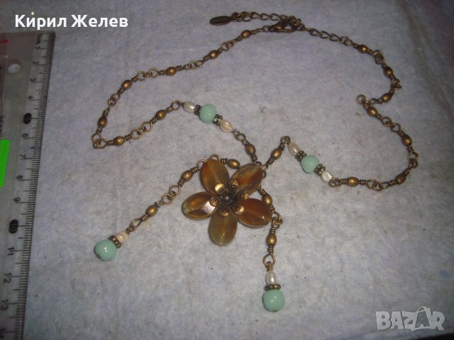 КРАСИВО ФЛОРАЛНО МАРКОВО ВИНТИДЖ АРТ БРОНЗОВО КОЛИЕ ОГЪРЛИЦА с ШЛИФОВАНИ КАМЪНИ 30159, снимка 7 - Колиета, медальони, синджири - 37851568