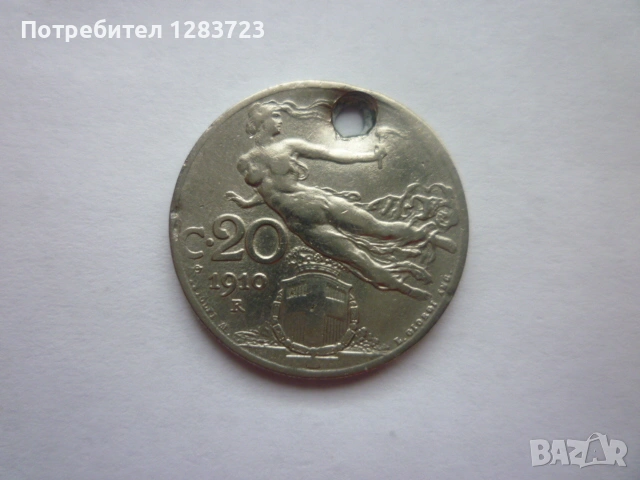 монета 20 чентизими 1910 година, снимка 2 - Нумизматика и бонистика - 53333771