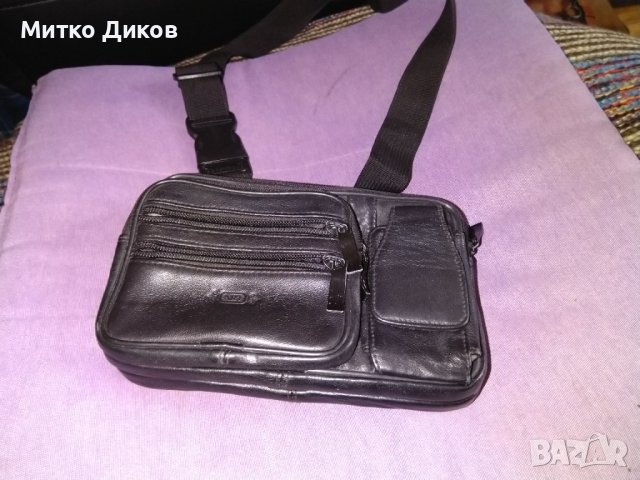 Арт маркова мъжка чанта за през рамо нова естествена кожа 210х150мм, снимка 1 - Чанти - 39814209