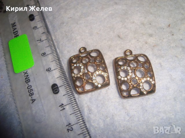 2 СТАРИ ПОЗЛАТЕНИ ИНКРУСТИРАНИ с ФАСЕТ - КРИСТАЛИ АРТ ВИСУЛКИ за ОБЕЦИ или Други БИЖУТА 8640, снимка 5 - Други - 36623883