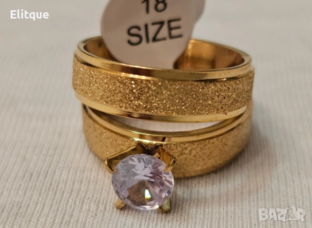 Комплект от два броя пръстени  - Пръстен с цирконии и халка от медицинска стомана в комбинция с мат , снимка 2 - Пръстени - 52895174