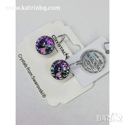 Обеци кръгли кристали Swarovski висящи-Vitral Light, снимка 2 - Обеци - 51657416