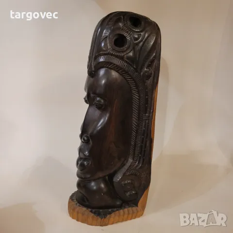 Масивна абаносова африканска фигура статуетка маска, снимка 7 - Антикварни и старинни предмети - 47680663