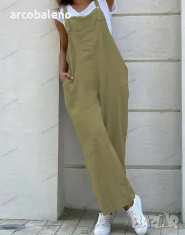 Дамски дълъг едноцветен гащеризон с тиранти, 3цвята , снимка 2 - Гащеризони - 50261288