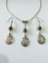 Новият ни Бохо комплект бижута с камъни Унакит и гравирани капки в цвят Сребро , снимка 4