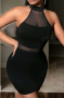  S/XXL Черна къса, еластична рокля , снимка 1 - Рокли - 44889676