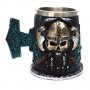 Код 95568 Стилна чаша от полирезин и метал с релефни декорации - череп с шлем., снимка 3