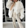 Дамско бяло палто с еко-косъм и голяма яка, снимка 1