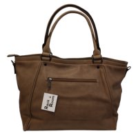Голяма дамска чанта тип торба с опушени детайли - керемидено кафява, снимка 3 - Чанти - 43476599