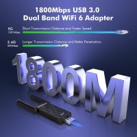 WiFi6 адаптер 1800Mbps двулентов 2,4 GHz и 5,8 GHz, USB3.0, снимка 3 - Кабели и адаптери - 43101071