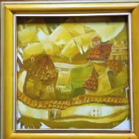 Бианка Ненова, Наивистична картина "Селски двор", снимка 1 - Картини - 40856874