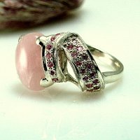 АВТОРСКИ Сребърен пръстен с РОЗОВ КВАРЦ и розови циркони/ размер 59-60, снимка 7 - Пръстени - 28507441