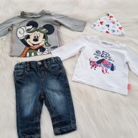 Лот дънки блузи и шапка за бебе 0-3 месеца, снимка 1 - Комплекти за бебе - 32294138