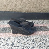 НОВИ черни дамски чехли на платформа, естествена кожа 37 номер, снимка 2 - Чехли - 38111046