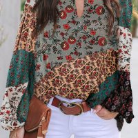 Дамска блуза с дълъг ръкав и ефектен принт, снимка 1 - Блузи с дълъг ръкав и пуловери - 40148974