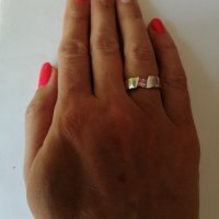 Сребърен изчистен пръстен с розов цирконий. Сребро проба 925. , снимка 2 - Пръстени - 38423133