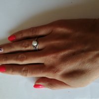 Елегантен сребърен пръстен с бяла перла. Сребро проба 925. , снимка 2 - Пръстени - 38424013