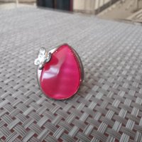 дамски пръстен Розов Камък с пеперуда от Израел, снимка 2 - Пръстени - 39064224