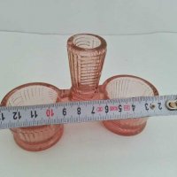 Антикварна стъклена солница цветно розово стъкло, снимка 3 - Антикварни и старинни предмети - 28766135