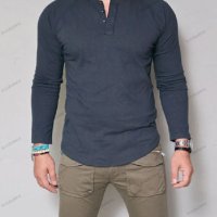 Мъжка едноцветна тениска с копчета с обло деколте и дълъг ръкав, 3цвята - 023, снимка 4 - Тениски - 39304497