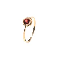 14K Златен 14 каратов червен пръстен с гранат и цирконий, снимка 1 - Пръстени - 43249766
