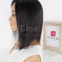 Черна перука от ЕСТЕСТВЕН косъм с тъмночервени кичури Селена, снимка 5 - Аксесоари за коса - 37787339