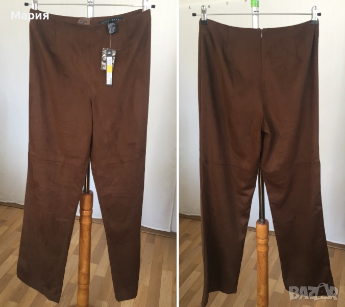 С / М Нов Дамски Панталон Yansi Fugel Имитира Велур Кафяв Есенен Зимен, снимка 1