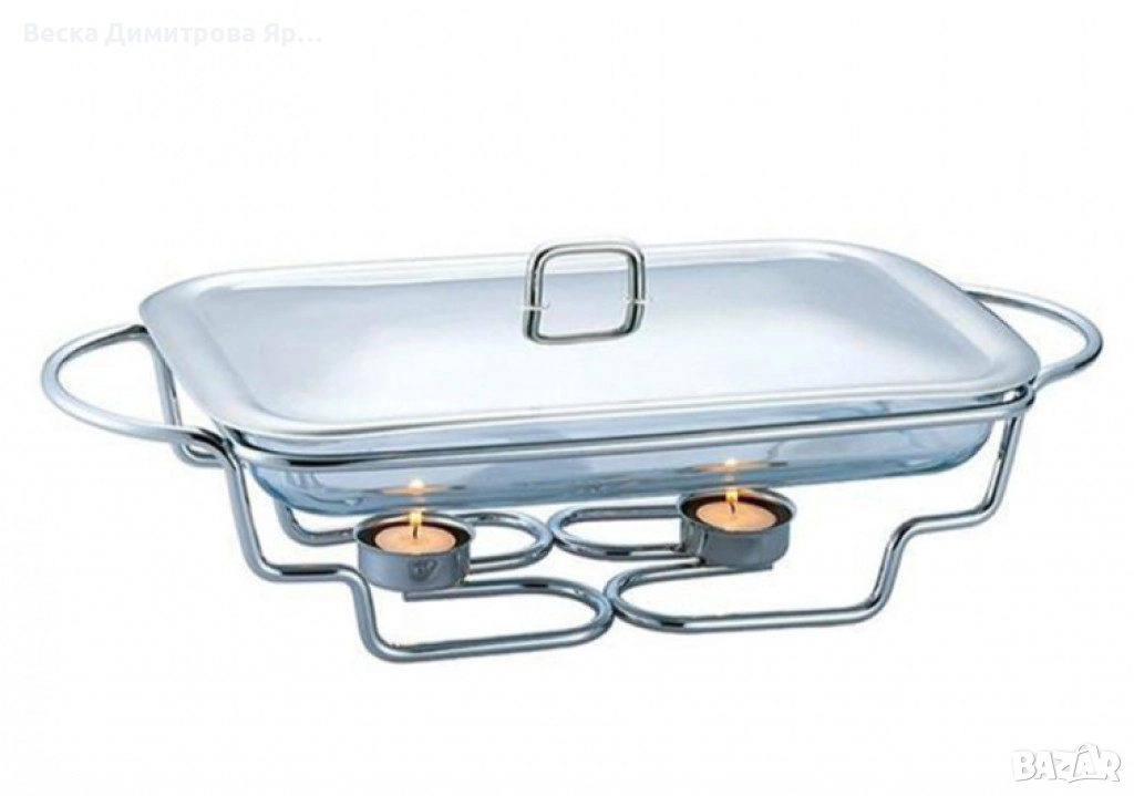 Съд за затопляне Bohmann, 3л. правоъгълен, 2свещи, Стоманен капак, Стъкло, Инокс, снимка 1